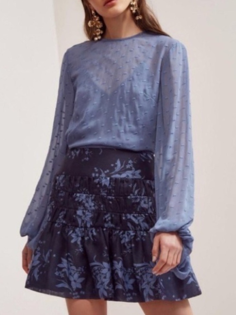Keepsake The Label NWT Navy Blue Stencil Floral Stand Tall Mini Skirt XS